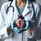 Medical professional\\\'s hands delicately holding a human heart