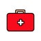 Medical rectangular first-aid kit with medicines, briefcase for first aid, simple icon on a white background. Vector illustration