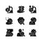 Medical research black glyph icons set on white space