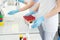 Medical and science background. Hands of laboratory assistants holding rack of sample tubes for blood test analysis