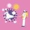 Medical scientists  cleaning and disinfecting coronavirus cells. Trendy vector illustration
