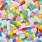 Medical seamless pattern with color pills, tablets and capsules on white. Pharmacology with pharmaceuticals. Medicine