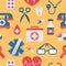 Medical seamless pattern flat style with health care objects