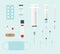 Medical set with empty syringe, insulin syringe and syringe with vaccine. Vector illustration collection in flat style.