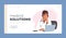Medical Solutions Landing Page Template. Young Female Doctor Character Sitting At Desk, Typing On Laptop, Illustration