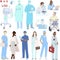 Medical staff - doctors, researchers, nurses and ventilators fight viruses. Set of drawings