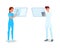 Medical staff with tablets vector illustration. Young nurse and physician with futuristic gadgets characters. Innovative