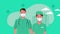 Medical staff wearing face masks in cityscape animation