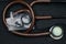 Medical stethoscope. Brown medical stethoscope.The concept of healthcare