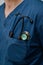 Medical stethoscope. Brown medical stethoscope.A doctor with a stethoscope.A doctor holding a stethoscope