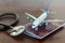 Medical Stethoscope , passport and an airplane. Global Healthcare and travel insurance concept