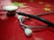 Medical stethoscope are prepared to prevent influenza that spreads throughout the world. The background is the flag of China.