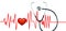 Medical stethoscope and red heart with cardiogram. Health Concepts