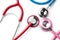 Medical stethoscopes on white background