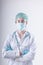 Medical Surgical Doctor and Health Care, Portrait of Surgeon Doctor in PPE Equipment on Isolated Background. Medicine Female