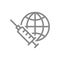 Medical syringe and the globe Earth line icon. World vaccination, population vaccination statistics