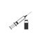 Medical syringe with needle and vial icon isolated. Concept of vaccination, injection. Flat design