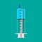 Medical syringe tool instrument illness sign. Injection vaccine vector flat icon immunization