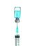 Medical syringe into a vial of blue serum