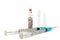 Medical syringes and needles for hypodermic injection The Centre Syringe in the Point Of Focus