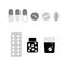 Medical tablets and bottle sign icons.