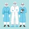 Medical team in hazard suit vector illustration. Doctors in protective suit. Doctor wearing protective suit face shield, gloves to