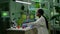 Medical team researcher working in pharmacology laboratory examining organic food