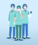 Medical Team . Surgeons with surgical gowns . Cartoon characters . Vector