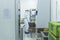 A Medical technician opens a pass box to receive test samples at a cleanroom at a laboratory