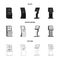 Medical terminal, ATM for payment,apparatus for queue. Terminals set collection icons in black,monochrome,outline style