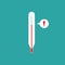 Medical thermometer with exclamation mark isolated on blue background