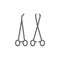 Medical tools, forcep and clamp grey icon.