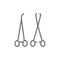 Medical tools, forcep and clamp line icon.