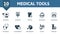 Medical Tools icon set. Contains editable icons medical equipment theme such as ultrasound, urine test, fluorograthy and