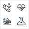 Medical tools line icons. linear set. quality vector line set such as flask, mri, heartbeat