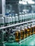 Medical vials on production line at pharmaceutical factory, Pharmaceutical machine working pharmaceutical glass bottles production