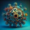 Medical virus. A computer generated image of a ball with many different things on it