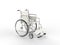 Medical wheelchair with white leather seat and metal railings