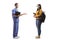 Medical worker with a face mask talking to a female student