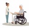 medical workers or volunteer taking care of an elderly person in a wheelchair