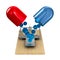 Medicaments in mousetrap. Isolated 3D illustration