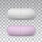 Medicaments top view vector of a white and pink oval pill on transparent background