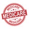 Medicare universal healthcare campaign stamp flat vector label for print and websites