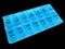 Daily medication drug dispenser pills vitamins blue pill box isolated on black background days of week