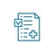 Medication insurance document icon. Pharmacy prescription health care contract. Online doctor. Outline contour blue line