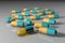 Medicinal capsule pills. Pharmacy drugstore. Antibiotic capsules. Vitamin and mineral complex. 3d illustration