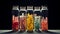 Medicinal drugs in the capsules. Colorful pills and capsules in glass vials on dark background. Colorful pills in a glass bottle