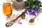 Medicinal herbs, honey, natural capsules and pills in medicine