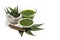 Medicinal Neem leaves in mortar and pestle with neem paste, juice and twigs