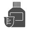 Medicine bottle and dose measuring cup solid icon. Vitamin syrup symbol, glyph style pictogram on white background